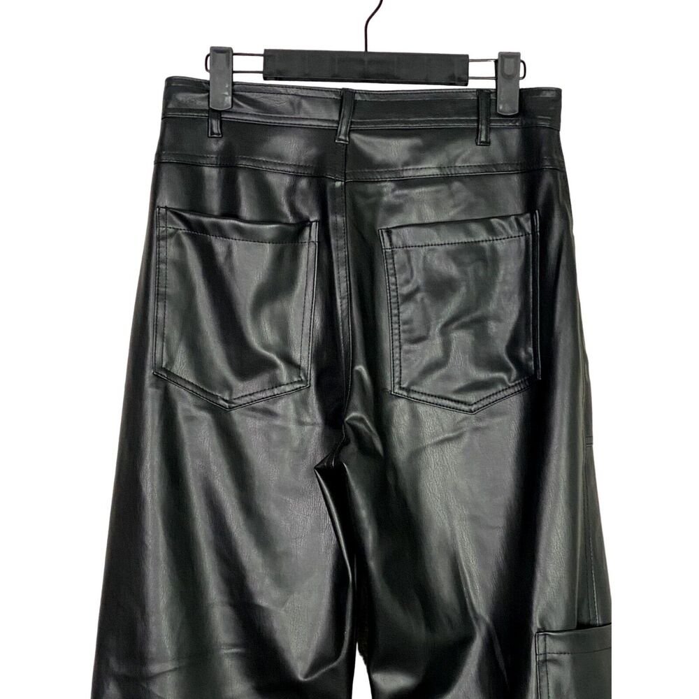 ZARA Wide Leg High Rise Faux Leather Edgy Moto Biker Full Length Pants M Black - Picture 6 of 16